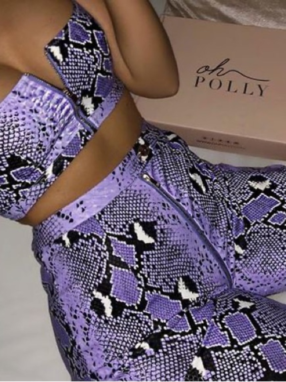 Oh Polly Lilac Snake-Print Two piece set / co-ord with Zip Front - Picture 2 of 4